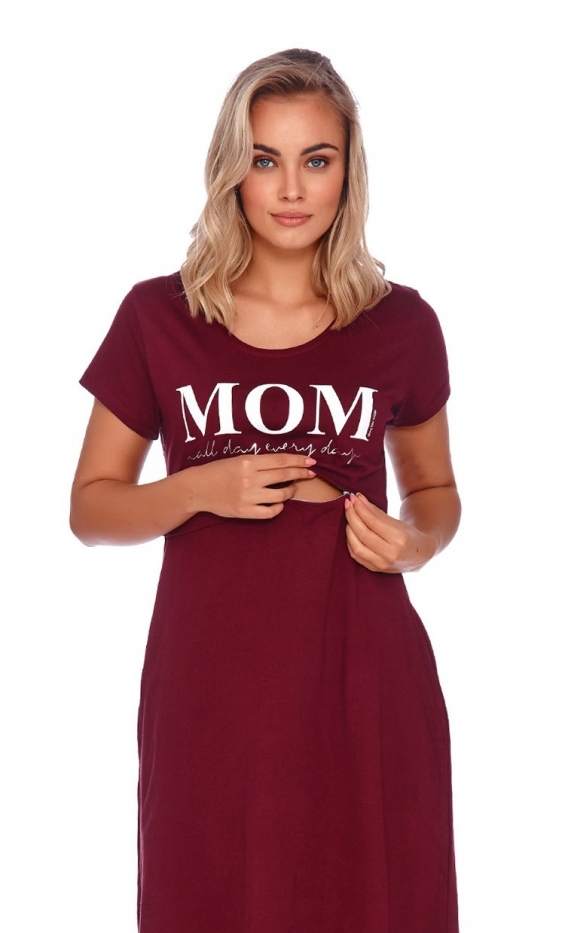 Mom - bordowa koszulka z ekspresem pod biustem