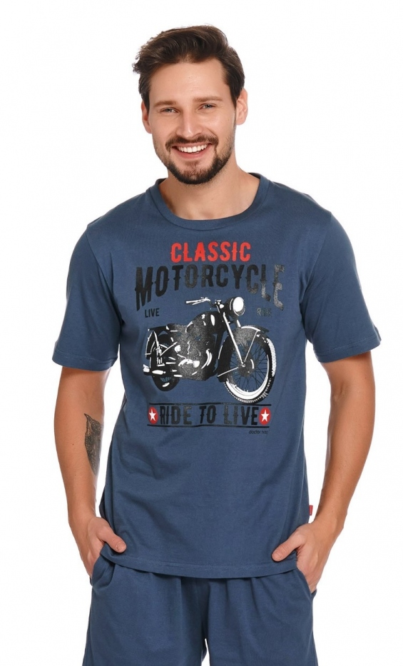 Granatowa męska piżama z motocyklem
